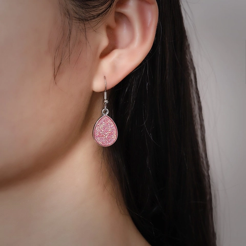 Simple Teardrop Dangle Earrings For Women Resin Faux Druzy Water Drop Earring With Stainless Steel Hook Sweet Fashion Jewelry Accessories