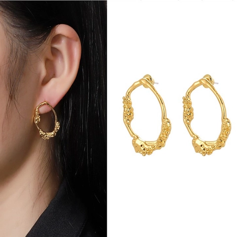 Unregelmäßige Lava-Textur Ohrstecker Für Damen Minimalistische Vergoldete Legierung Schmuck Runde Geometrische Ohrringe Geschenk