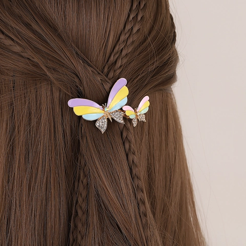 Elegant Alloy Rhinestone Butterfly Hair Clip Colorful Enamel Spring Clip Fashion Hair Accessories For Women Decorative Headwear