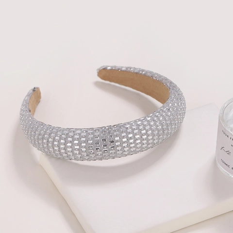 Cerchietto Imbottito con Strass Argento per Donna Cerchio per Capelli Largo Scintillante Accessori per Capelli Matrimonio Festa