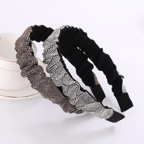 Koreaanse Stijl Geplooide Brede Haarklem Voor Dames Met Glinsterende Strass-steentjes Mode Stof Haaraccessoires Voor Dagelijks Feest