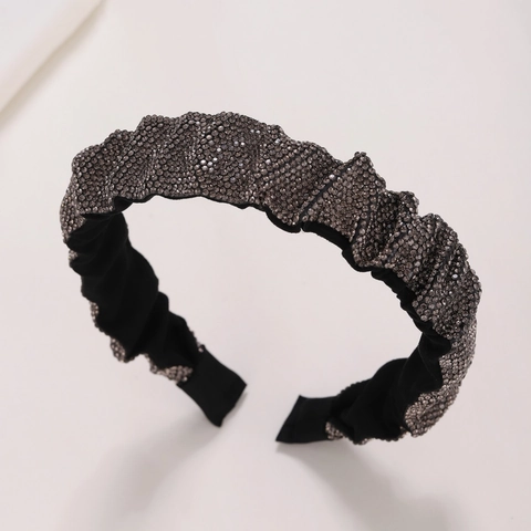 Koreaanse Stijl Geplooide Brede Haarklem Voor Dames Met Glinsterende Strass-steentjes Mode Stof Haaraccessoires Voor Dagelijks Feest