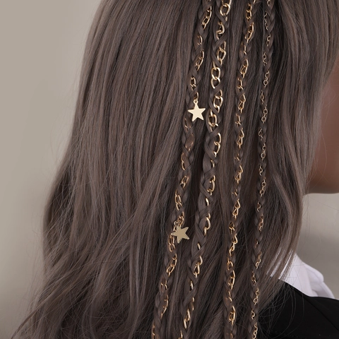 Bohemian Alloy Rhinestone Long Hair Chain With Star Shell Artificial Pearl Tassel Multi Layer Hair Clips For Women Party Jewelry