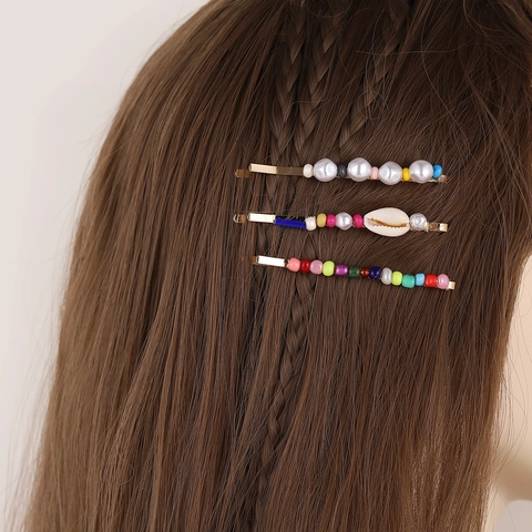Boheemse Schelp Imitatieparel Haarclips Goud Legering Veelkleurige Kralen Haarsieraden Voor Vrouwen Zomervakantie
