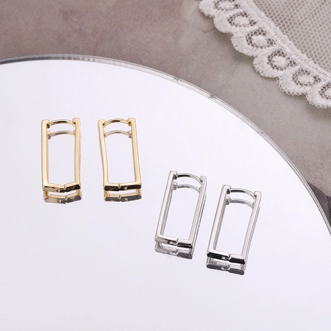 Orecchini a Bottone Rettangolari Minimalisti in Rame Placcato Oro Argento Gioielli Geometrici Donna Perno Acciaio Inossidabile