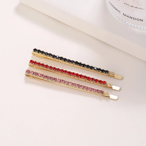 Rhinestone Bobby Pins For Women Colorful Zinc Alloy Single Row Crystal Hair Clips Minimalist Hair Accessories Elegant Hair Jewelry