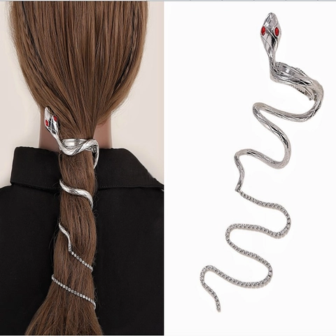 Fermaglio per Capelli a Forma di Serpente Vintage in Lega con Nappa di Strass per Donna Accessori per Capelli di Tendenza