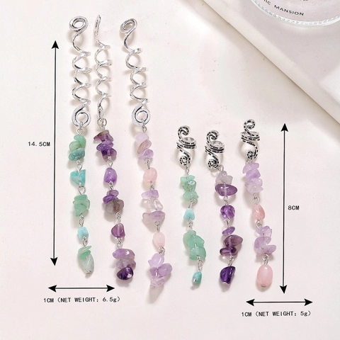 Accessoires Cheveux Dreadlocks Vintage Anneaux Spirale Alliage Avec Pendentifs Pierre Naturelle Pinces Tressage Bohème Femme
