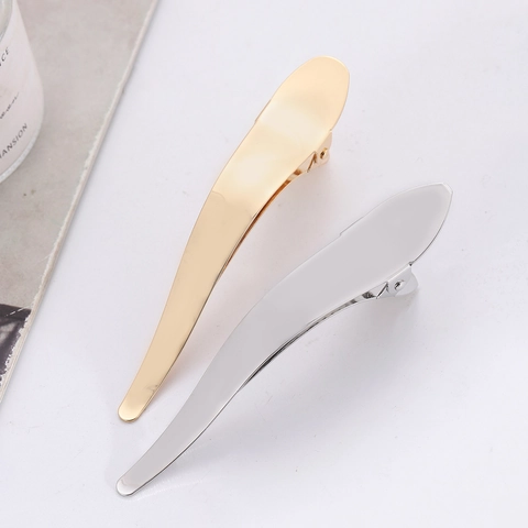 Style Français Minimaliste Pince à Bec de Canard en Alliage Haute Brillance Grande Barrette en Métal pour Coiffure Femme
