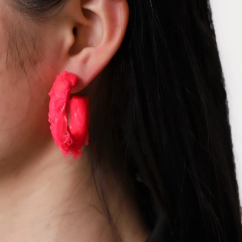 Orecchini a Cerchio a Forma di C Texture a Fusione Rosa Neon Per Donna Orecchini in Resina Y2K Gioielli da Festa Moda Con Perno in Acciaio Inossidabile
