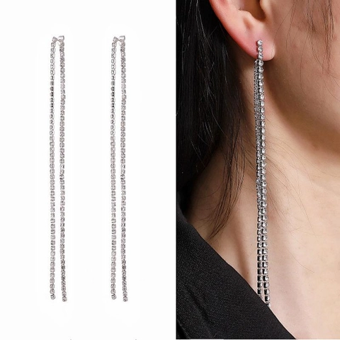 Pendientes Largos Elegantes Con Borlas Para Mujer De Alta Gama Cadena De Garras De Diamantes Poste De Acero Inoxidable