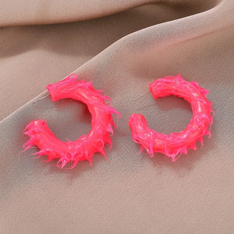 Orecchini a Cerchio a Forma di C Texture a Fusione Rosa Neon Per Donna Orecchini in Resina Y2K Gioielli da Festa Moda Con Perno in Acciaio Inossidabile