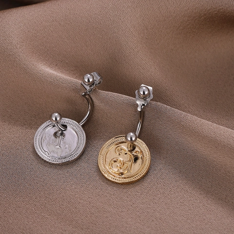 Vintage Titanstahl Münze Anhänger Bauchnabelpiercing Edelstahl Nabel Ohrstecker Für Damen Schmuck Gold Silber