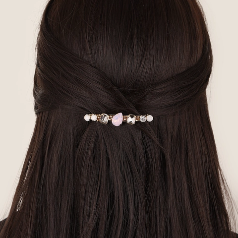 Sparkly Teardrop Rhinestone Ponytail Clip Handmade Beaded Hair Clip Exquisite Alloy Glass Spring Clip Elegant Women Jewelry