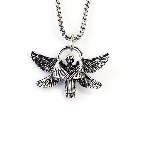 Collana con Pendente a Croce e Teschio con Ali di Angelo Gotico Acciaio Inossidabile Lega Punk Vintage Hip Hop per Uomo Donna