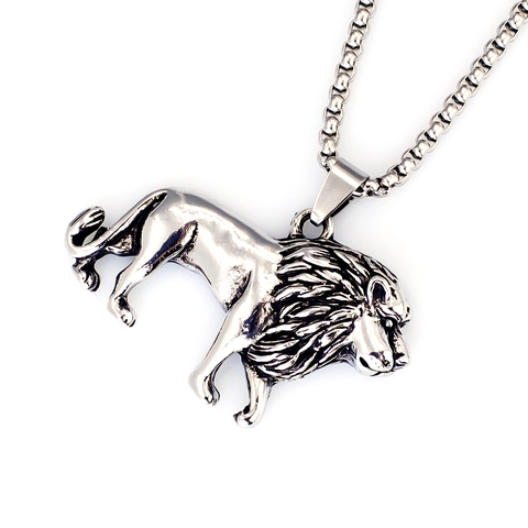Collana con Ciondolo a Forma di Animale Leone in Acciaio Inossidabile Collana con Ciondolo in Lega Vintage Punk per Uomo Donna Gioielli Hip Hop