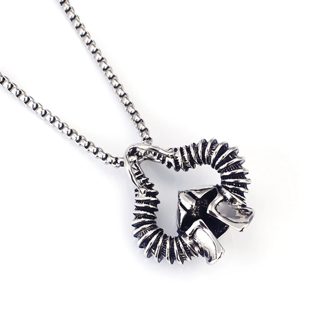 Collana con Ciondolo Elmo di Odino Vichingo Vintage in Acciaio Inossidabile Hip Hop Punk Testa di Lupo Croce Strass Gioielli