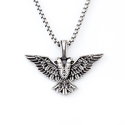 Collana con Ciondolo Aquila Bicefala in Acciaio Inossidabile Vintage per Uomo Gioielli Punk Gotico Titanio Lupo Teschio Croce