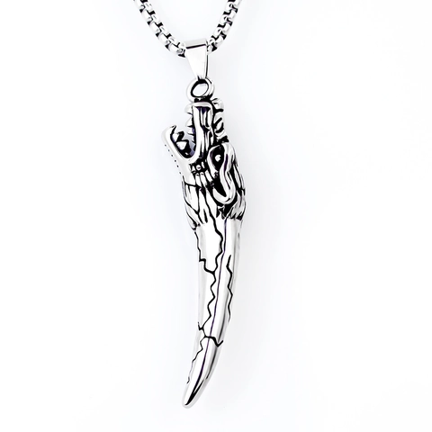 Collana con Pendente a Forma di Dente di Lupo Drago Croce in Acciaio Inossidabile Vintage per Uomo Gioielli Punk Gotico