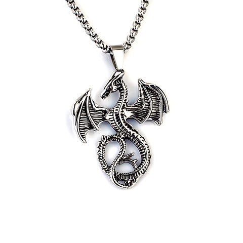 Collana con Pendente a Forma di Drago in Acciaio Inossidabile Gotico per Uomo Donna Punk Rock Animale Mitico Croce Teschio Gioielli