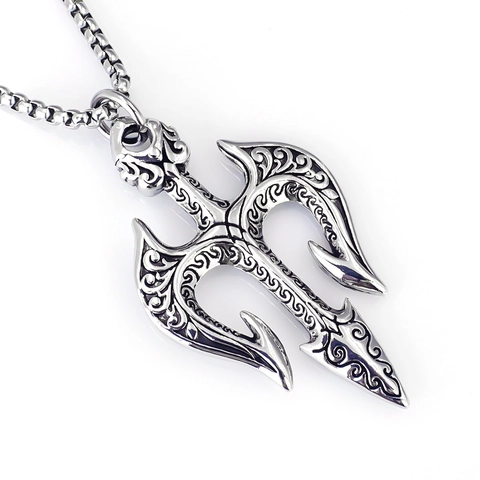 Collana Con Pendente a Tridente in Acciaio Inossidabile Vintage per Uomo Punk Gothic Lega Inciso Fascino Gioielli