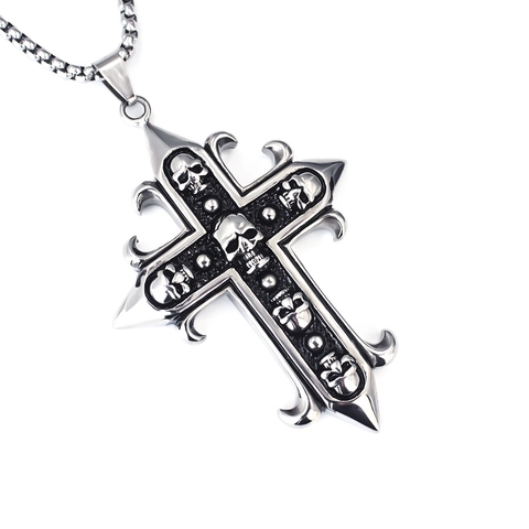 Gothic Totenkopf Kreuz Anhänger Halskette Für Herren Damen Edelstahl Legierung Strass Punk Rock Retro Ghost Schmuck Geschenk