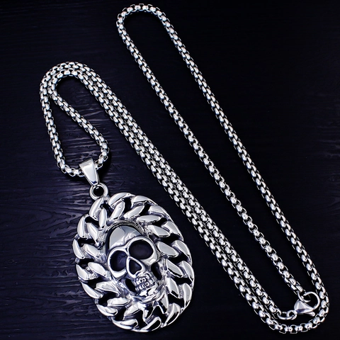 Vintage Punk Stainless Steel Skull Pendant Necklace Gothic Alloy Cross Axe Eagle Pendant Box Chain Jewelry For Men Women