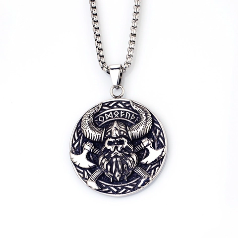 Collana con Pendente Teschio Pirata Norreno Vichingo Acciaio Inossidabile Argento Antico Gothic Punk Doppia Ascia Guerriero Gioielli Uomo