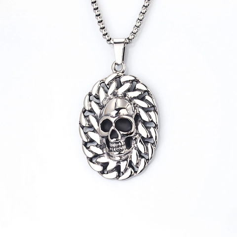 Vintage Punk Stainless Steel Skull Pendant Necklace Gothic Alloy Cross Axe Eagle Pendant Box Chain Jewelry For Men Women
