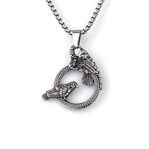 Vintage Viking Raven Pendant Necklace For Men Stainless Steel Punk Gothic Hip Hop Skull Cross Jewelry Personalized Accessory