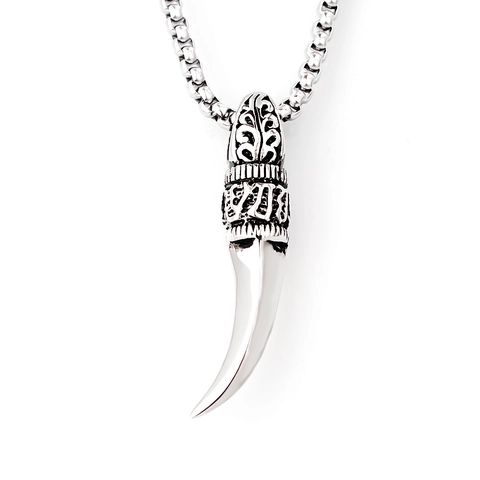 Collana con Pendente a Forma di Dente di Lupo Teschio Croce Gotica in Acciaio Inossidabile Vintage Gioielli Punk Hip Hop Uomo Donna
