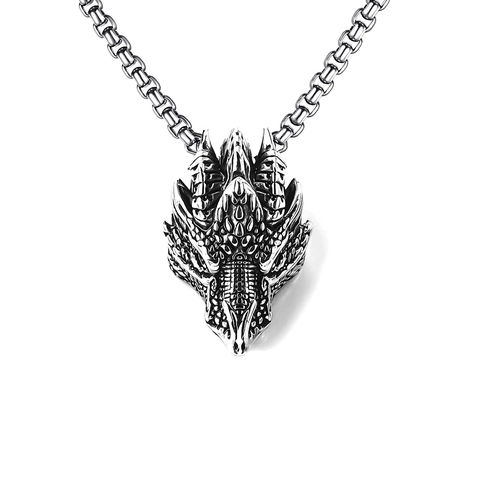Heren Retro Punk Drakenkop Kruis Hanger Ketting Roestvrij Staal Hip Hop Gothic Sieraden Box-Ketting Voor Heren Unisex
