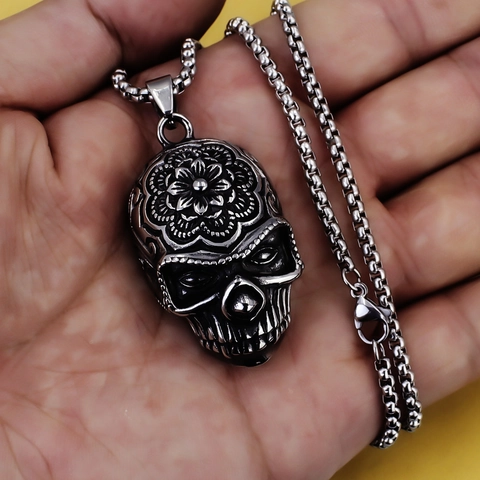 Vintage Stainless Steel Chain Alloy Skull Pendant Necklace For Men Gothic Viking Thor Hammer Axe Dragon Heart Punk Jewelry