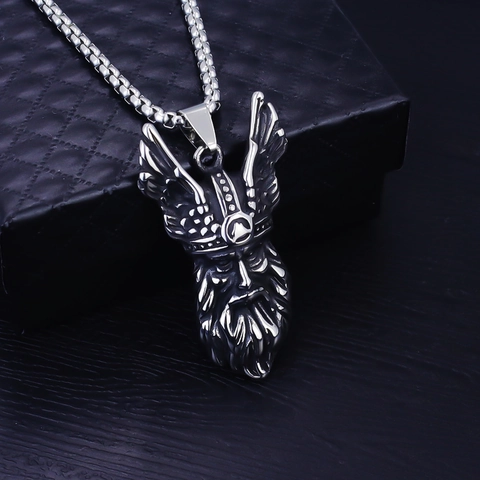 Vintage Nordic Viking Warrior Pendant Necklace For Men Stainless Steel Box Chain Alloy Skull Arrowhead Compass Punk Gothic Jewelry