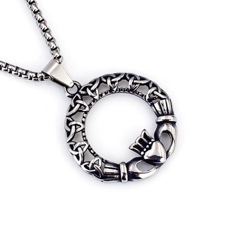 Vintage Viking Keltischer Knoten Claddagh Krone Anhänger Halskette Für Herren Edelstahl Gothic Punk Totenkopf Drache Herz Axt Schmuck