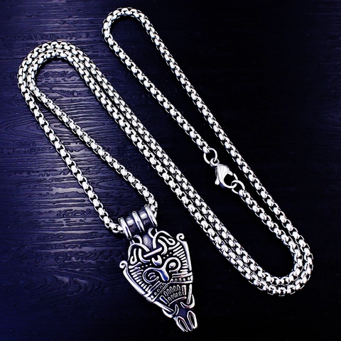 Vintage Edelstahl Wikinger Anhänger Halskette Für Herren Odin Maske Wolf Anker Nordischer Hip Hop Gothic Schmuck