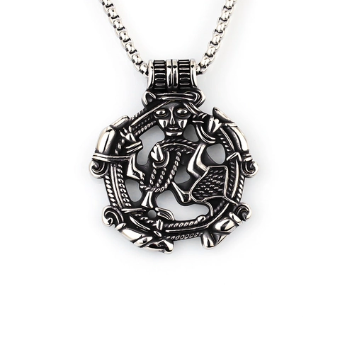 Vintage Viking Pendant Necklace Stainless Steel Antique Silver Norse Mythology Skull Animal Pendant Punk Jewelry For Men