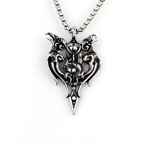 Collier Pendentif Viking Rétro en Acier Inoxydable pour Hommes Gothic Punk Double Corbeau Épée Bouclier Totem Pendentif Bijoux Cadeau