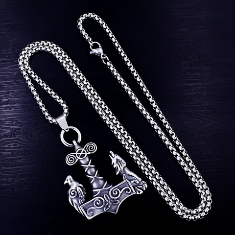 Vintage Nordic Viking Thor's Hammer Pendant Necklace For Men Stainless Steel Wolf Raven Celtic Knot Mjolnir Amulet Jewelry Gift