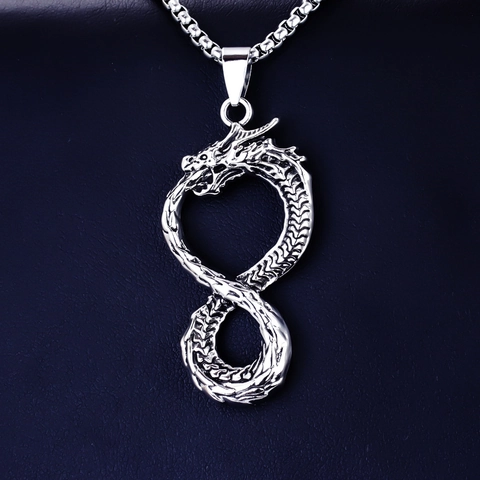 Collier Pendentif Dragon Viking en Acier Inoxydable Rétro Punk Totem Animal Bijoux en Alliage Cadeau Pour Hommes Femmes Unisexe