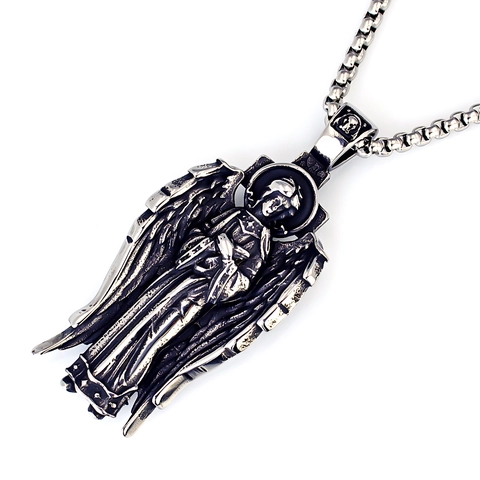 Vintage Religioso Angelo Ciondolo Collana Per Uomo Donna Catena In Acciaio Inossidabile Lega Gotico Mitico Guerriero Preghiera Ali Collana Moda Gioielli
