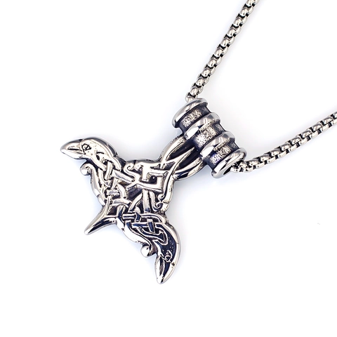 Nordische Wikinger Thors Hammer Mjölnir Anhänger Halskette Edelstahl Keltischer Knoten Rabe Anker Herren Retro Schmuck