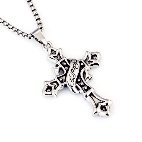 Vintage Roestvrij Stalen Kruis Hanger Halsketting Voor Heren Gothic Punk Hip Hop Wolf Leeuw Adelaarskop Sieraden Retro Zilver Dier Hanger Box Ketting Halsketting