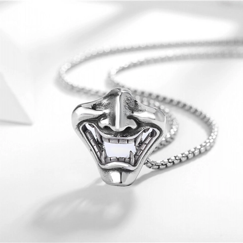 Retro Hannya Mask Pendant Necklace Gothic Stainless Steel Box Chain Hip Hop Snake Dragon Buddha Jewelry Gift For Men Women