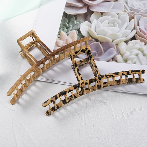 Vintage Leopardenmuster Große Haarklammer Retro Zebramuster Holzmaserung Bedruckte Schachbrettmuster Haarschmuck Für Damen