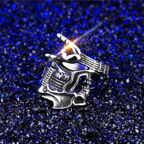 Punk Style Alloy Guitar Snake Dragon Skull Open Rings For Men Women Gothic Vintage Distressed Electroplated Adjustable Jewelry
