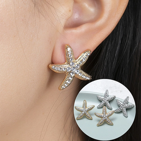 Legierung Strass Seestern Schmuck Set Gold Silber Maritim Thema Haarspangen Ohrstecker Für Damen Mode Strand Haarnadel Zubehör