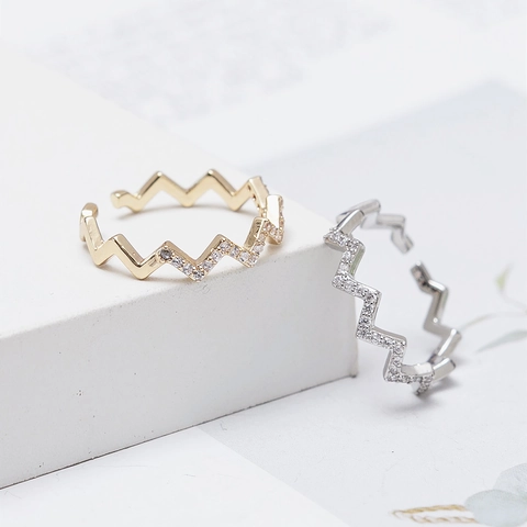 Minimalistische Kupfer Zirkonia Welle Offen Verstellbarer Ring Für Damen Gold Silber Plattiert Mikro Eingelegte Zirkonia Schmuck Ring Geschenk
