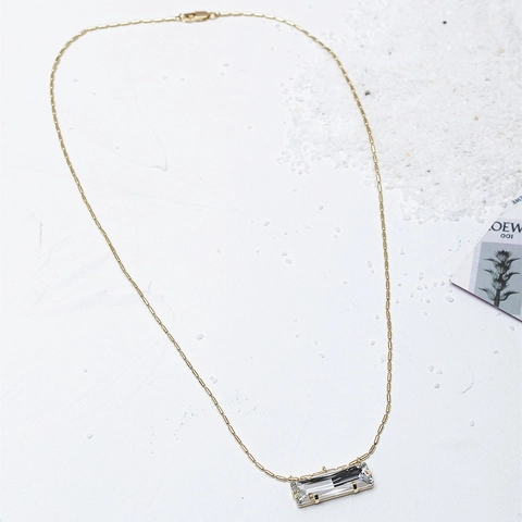 Rectangle Transparent Glass Pendant Necklace For Women Fashion Gold Plated Tube Chain Rhinestone Inlaid Clavicle Jewelry