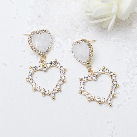 Orecchini a Goccia Cuore Lega Moda Con Perno in Argento Sterling 925 Oro Orecchini a Cuore Cavo per Donna